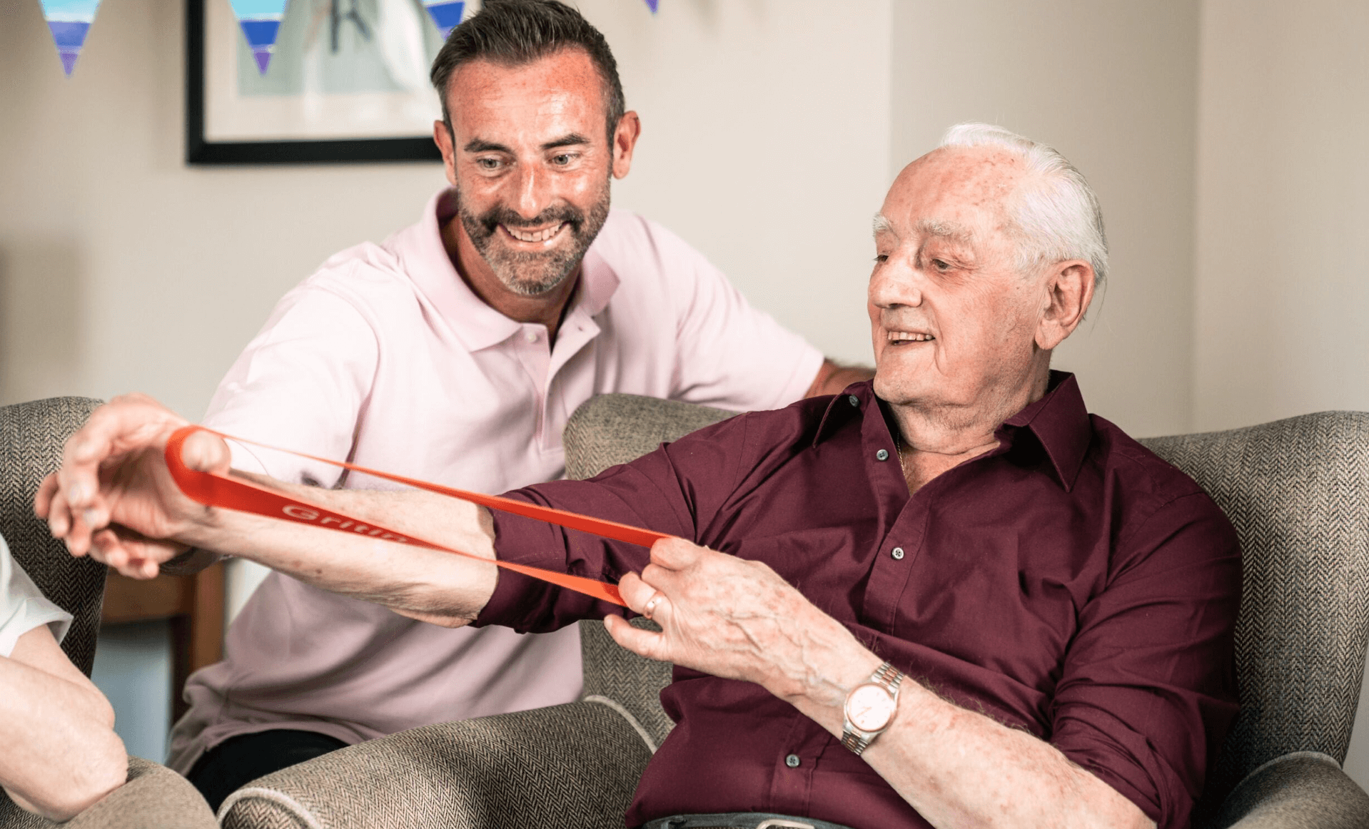 Older person exercising in Barchester care home