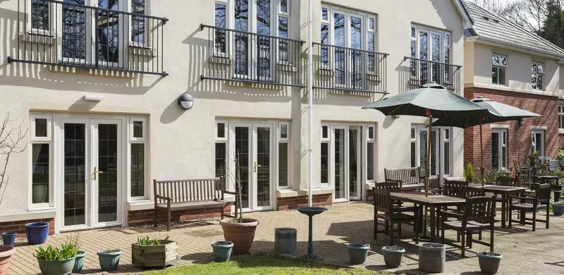 Garden seating at Hall Park Care Home 