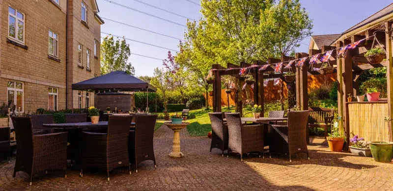 Garden seating at Cepen Lodge Care Home